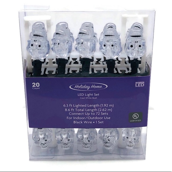 Skull 20 Count String Lights LED Halloween 8 Foot Black Wire New in Box … - Picture 2 of 11